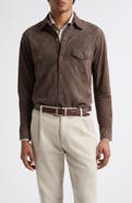 Eleventy Mixed Media Western Suede & Merino Wool Snap Overshirt