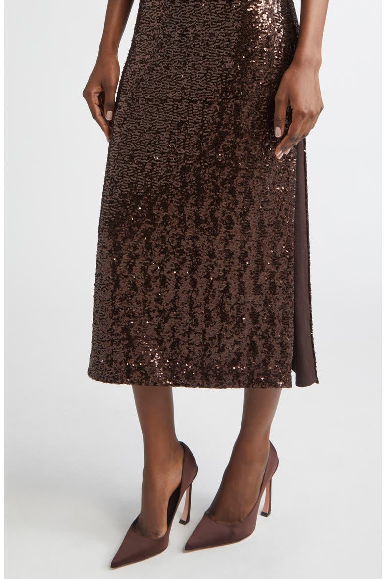 Sequin Midi T-Shirt Dress, Alternate, color, CHOCOLATE
