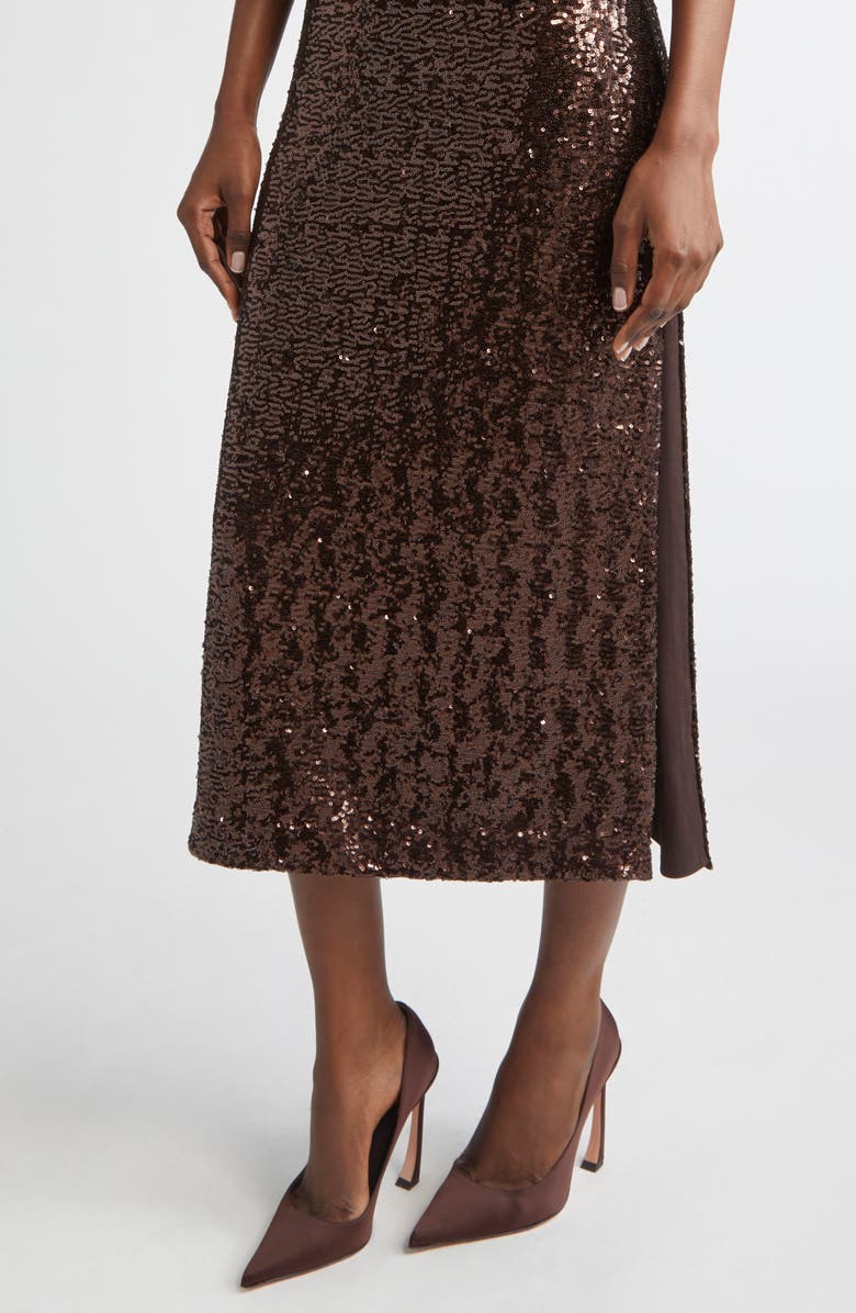 Michael Kors Collection Sequin Midi T-Shirt Dress, Alternate, color, Chocolate