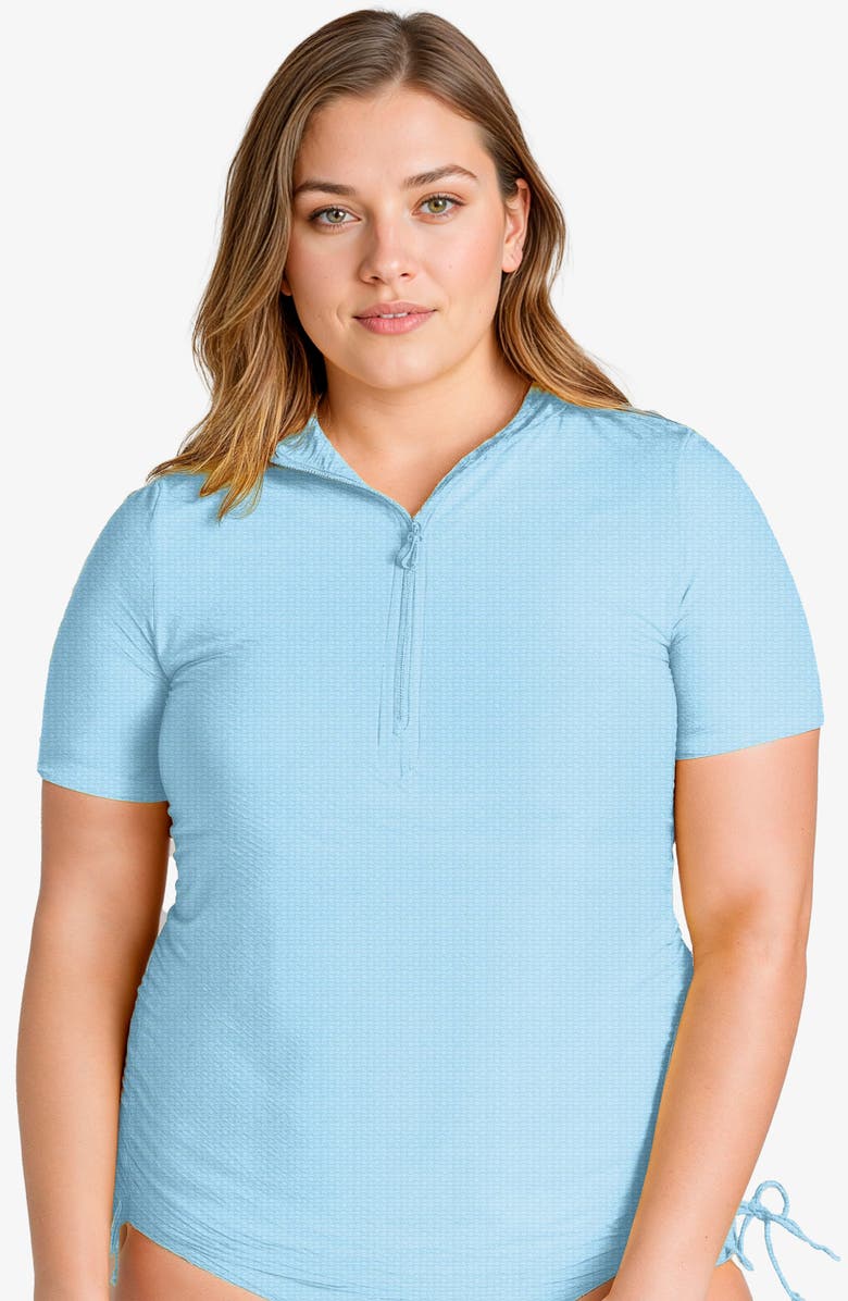 Calypsa Plus Size Half-Zip Adele Swim Top, Main, color, Sky Blue (Textured)
