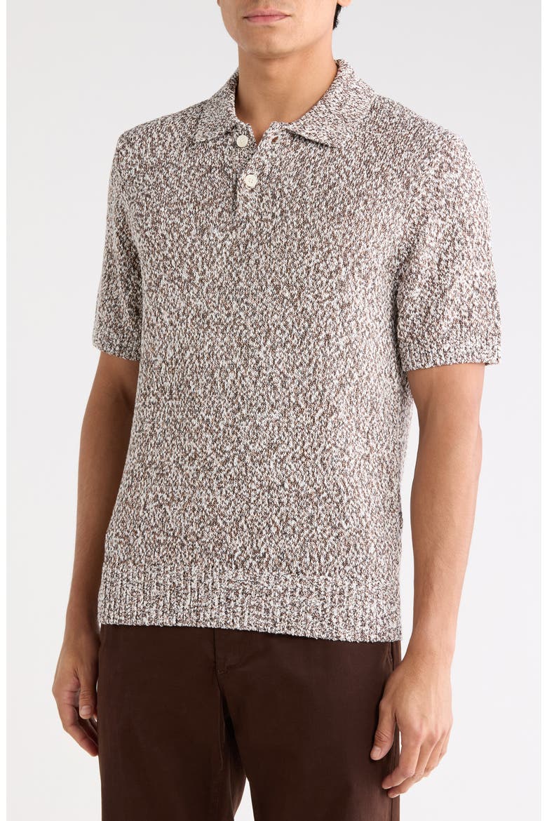 Marco Marled Button Polo Sweater, Alternate, color, WHITE/ CAMEL