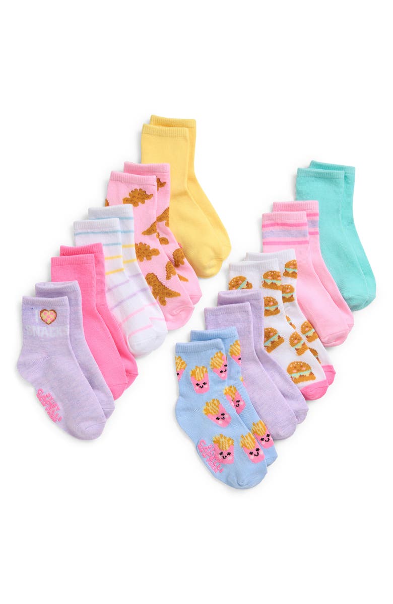 Capelli New York Kids' I Love Snacks Assorted 10-Pack Gripper Crew Socks, Main, color, Pink Multi Combo