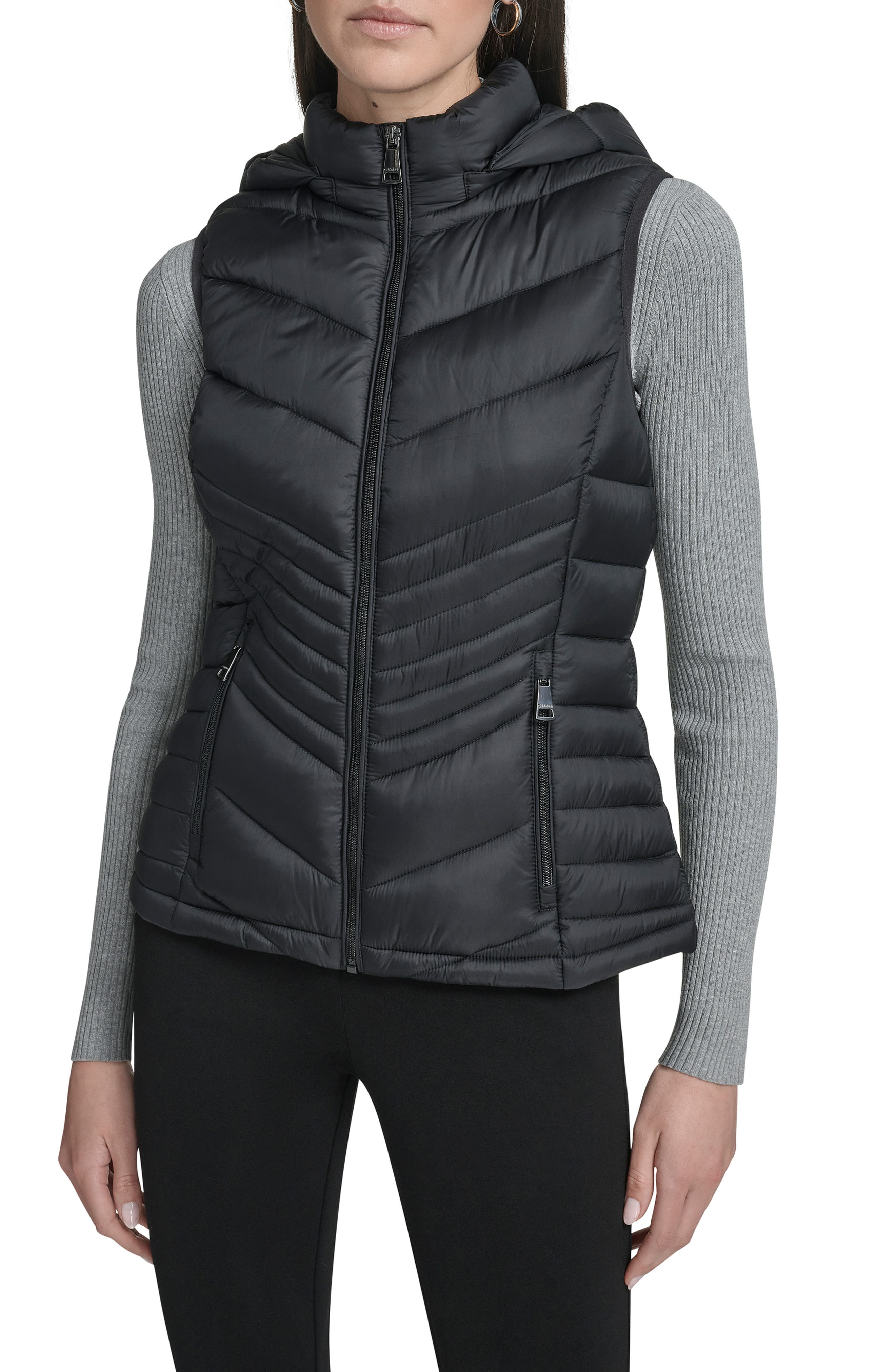 Calvin Klein Water Resistant Chevron Quilted Puffer Vest