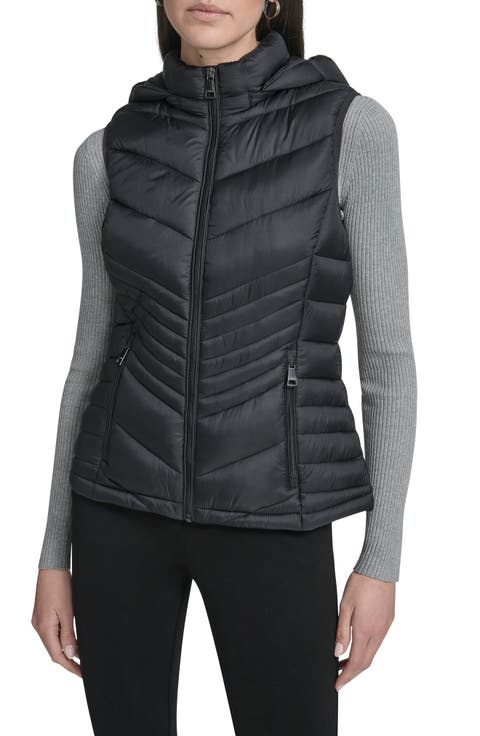 Water Resistant Chevron Quilted Puffer Vest