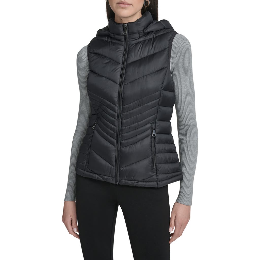 Calvin Klein Water Resistant Chevron Quilted Puffer Vest In Black