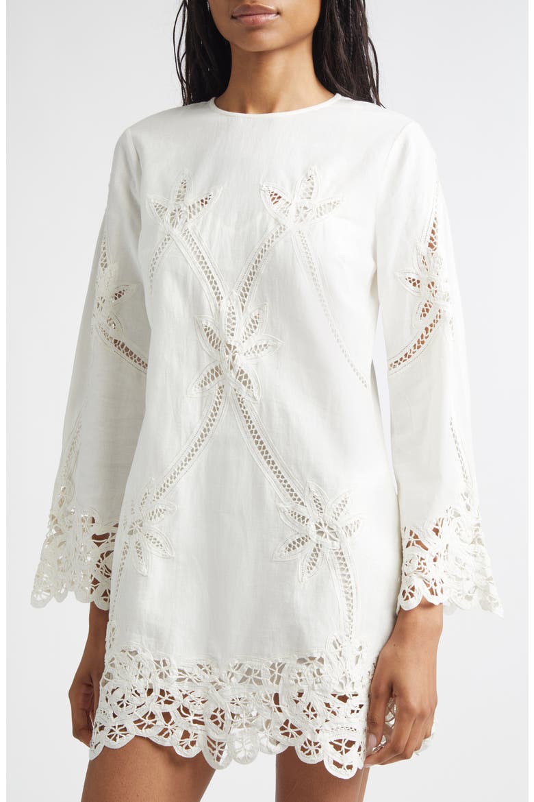 Amberg Cotton & Linen Eyelet Minidress, Alternate, color, DOVE