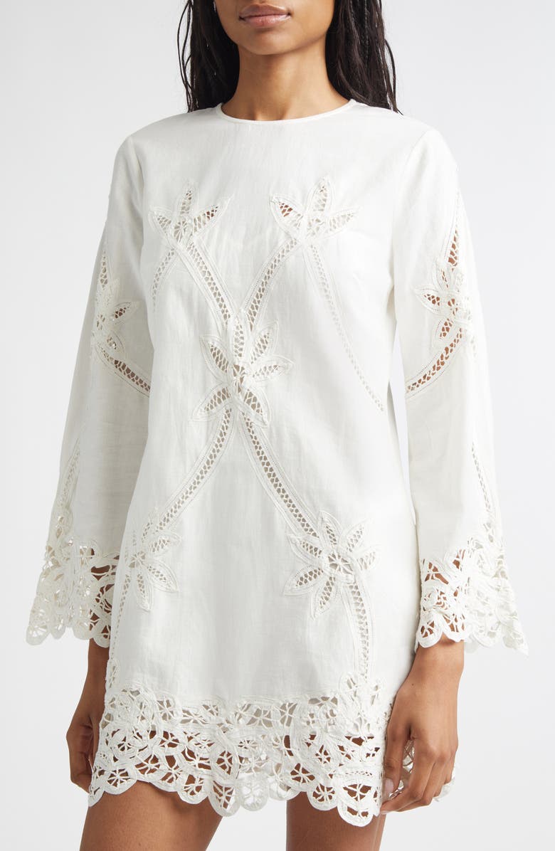 Veronica Beard Amberg Cotton & Linen Eylet Minidress, Alternate, color, Dove