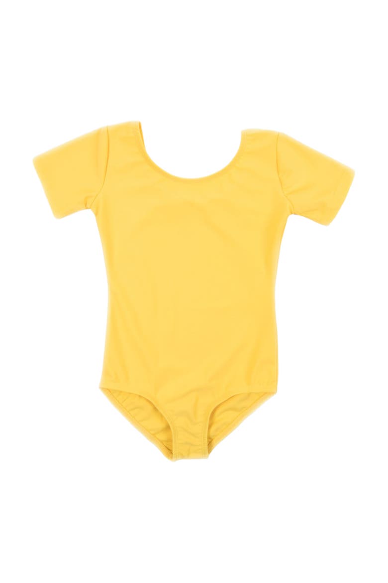 Girls Short Sleeve Leotard, Main, color, YELLOW