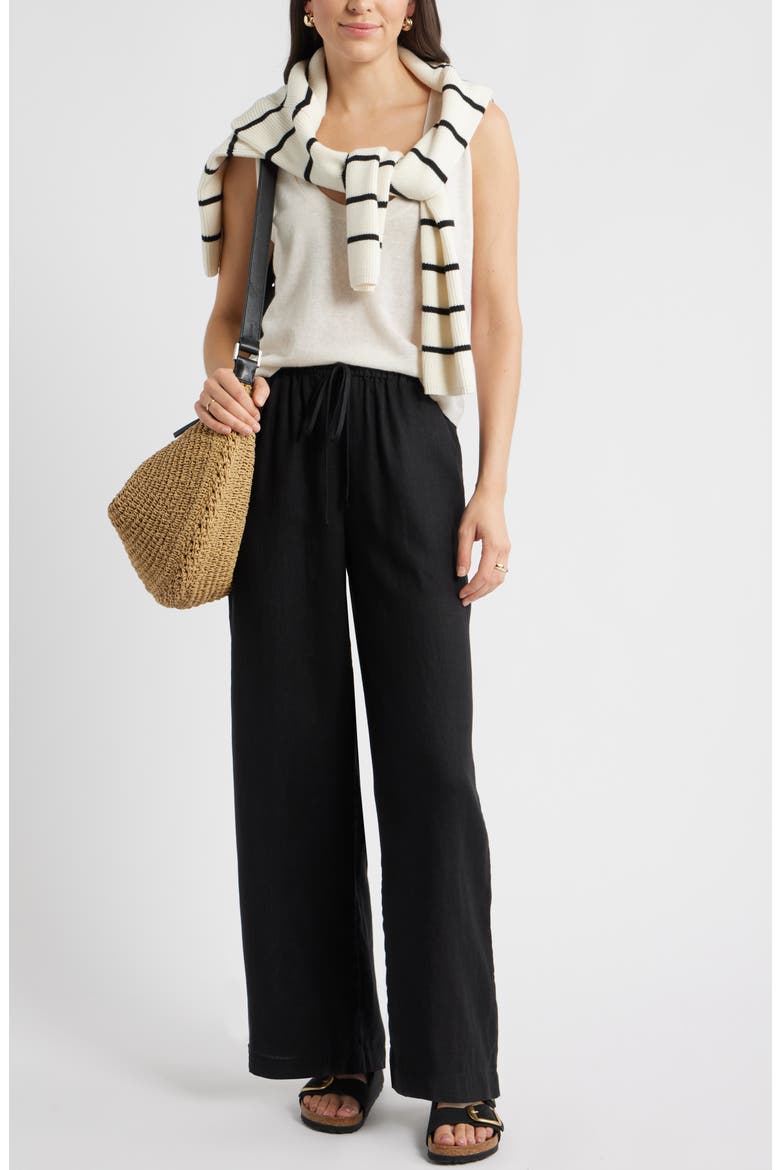 Easy Wide Leg Linen Pants, Alternate, color, BLACK