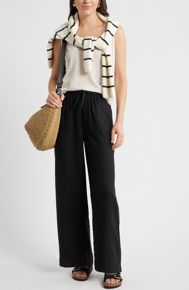 Caslon<sup>®</sup> Easy Wide Leg Linen Pants, Alternate, color, Black