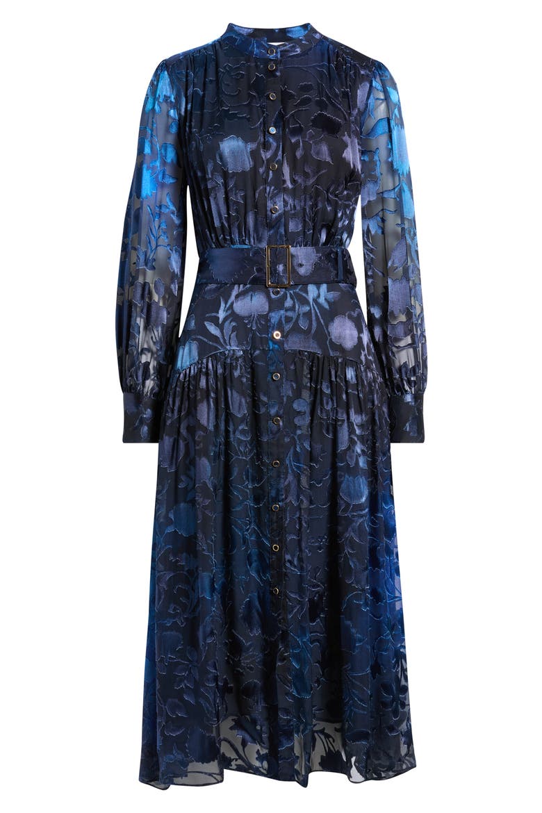 The Pippa Burnout Floral Long Sleeve Dress, Alternate, color, BRUSHSTROKE DENIM