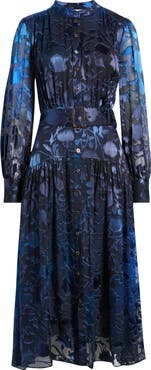 Elie Tahari The Pippa Burnout Floral Long Sleeve Dress