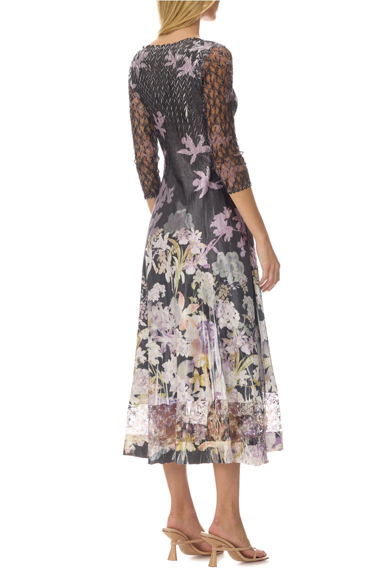 Floral Border Charmuese Dress with Lace Sleeves, Alternate, color, Orchid Border