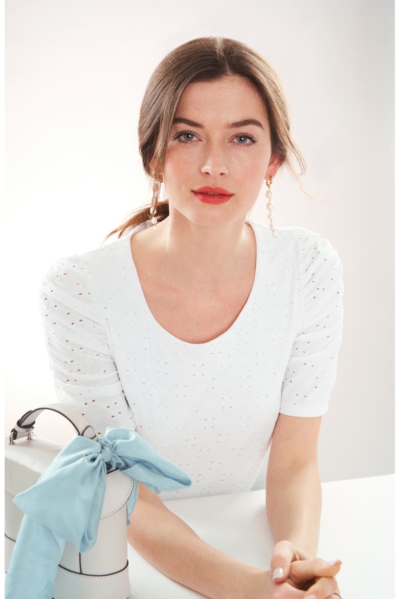 Eyelet Puff Sleeve Top, Alternate, color, ULTRA WHITE