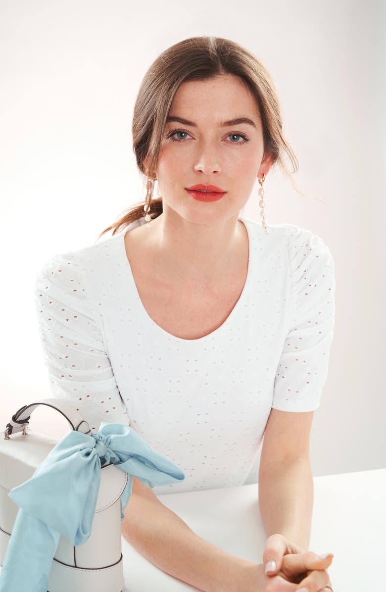 CeCe Eyelet Puff Sleeve Top, Alternate, color, Ultra White