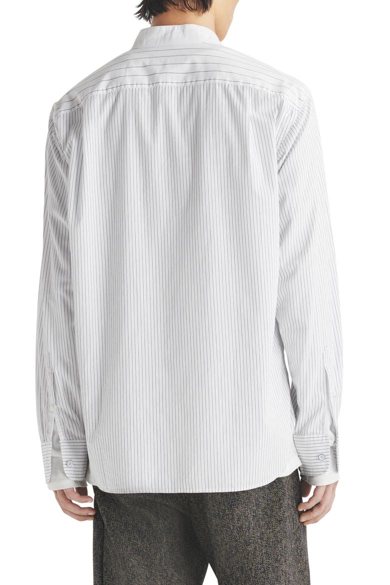 Landon Oversize Pinstripe Band Collar Button-Up Shirt, Alternate, color, NAVYSTRP