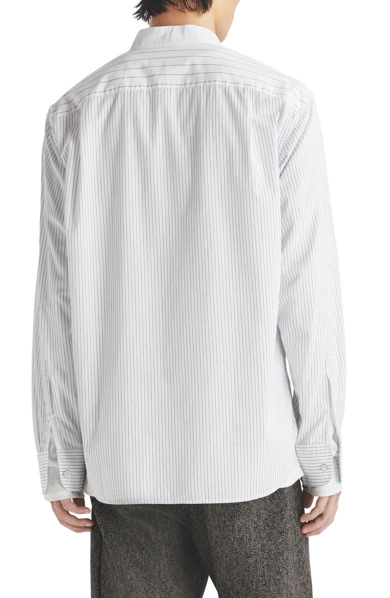 rag & bone Landon Oversize Pinstripe Band Collar Button-Up Shirt, Alternate, color, Navystrp