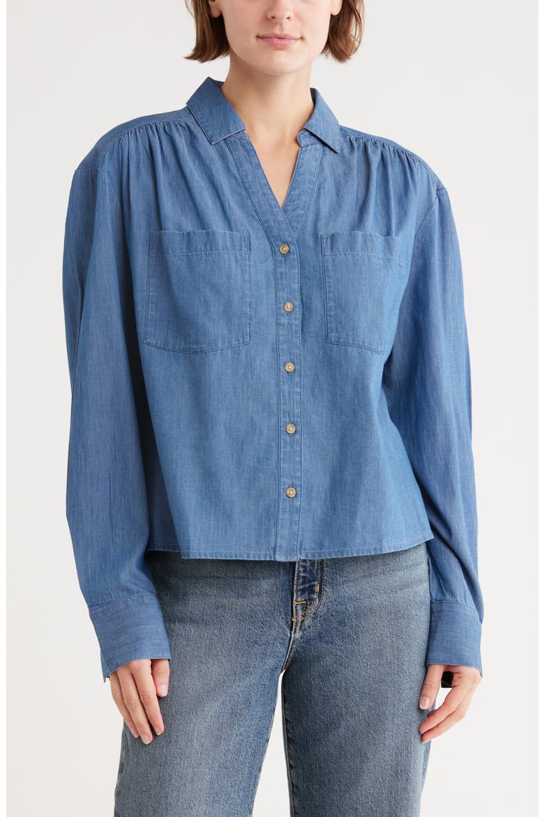 Chambray Button-Up Shirt, Main, color, MEDIUM WASH