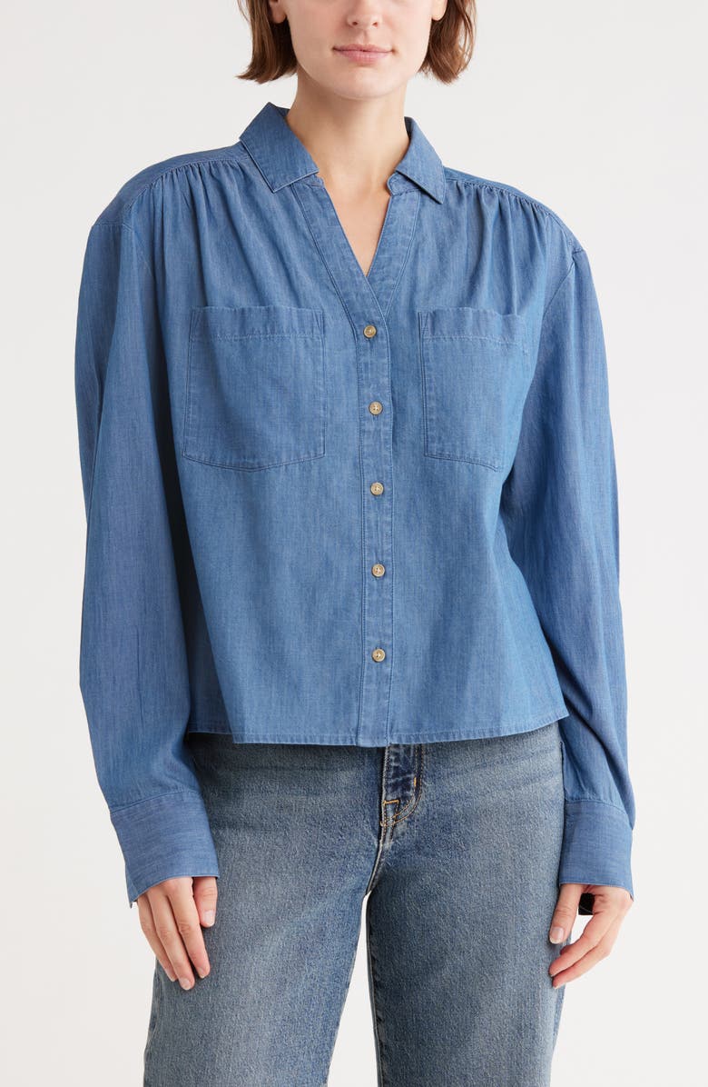 Melrose and Market Chambray Button-Up Shirt, Main, color, Medium Wash