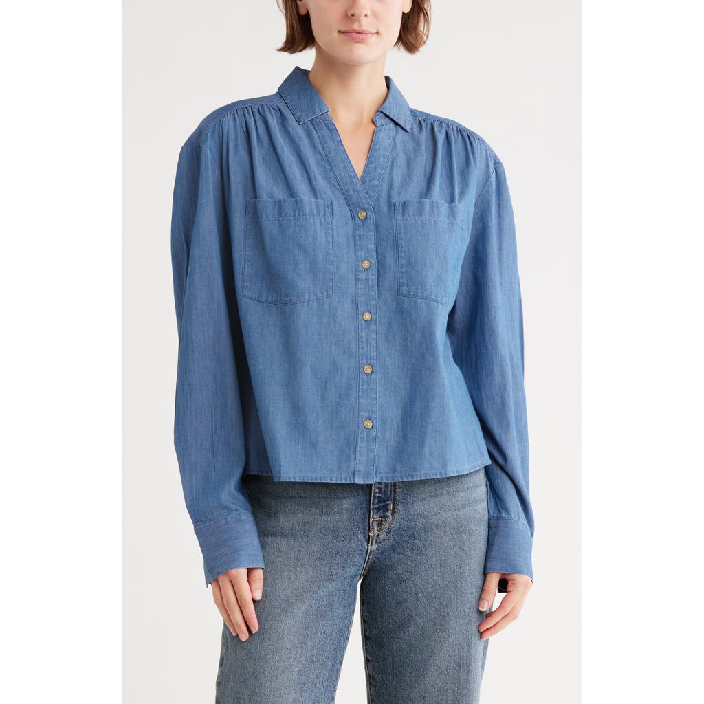 Melrose And Market Chambray Button-up Shirt In Blue