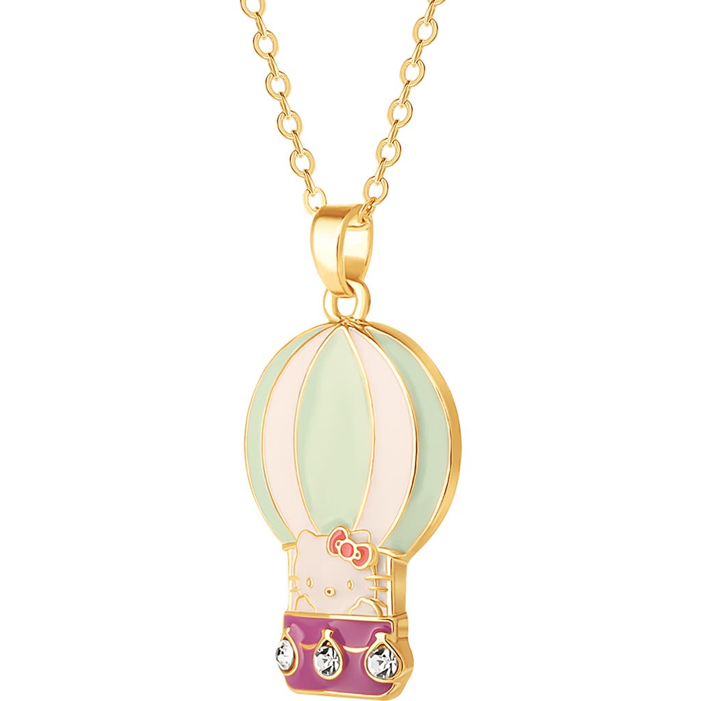 Hello Kitty Enamel And Clear Cyrstal 3d Hot Air Balloon Pendant In Gold