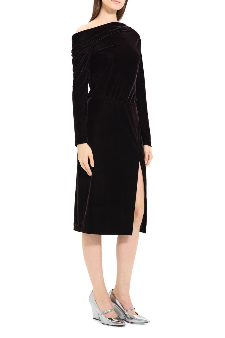 Off the Shoulder Long Sleeve Stretch Velvet Dress, Alternate, color, MINK