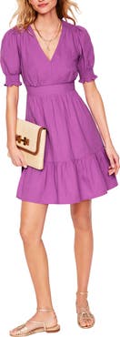 Boden Anna Puff Sleeve Double Cloth Cotton Tiered Dress