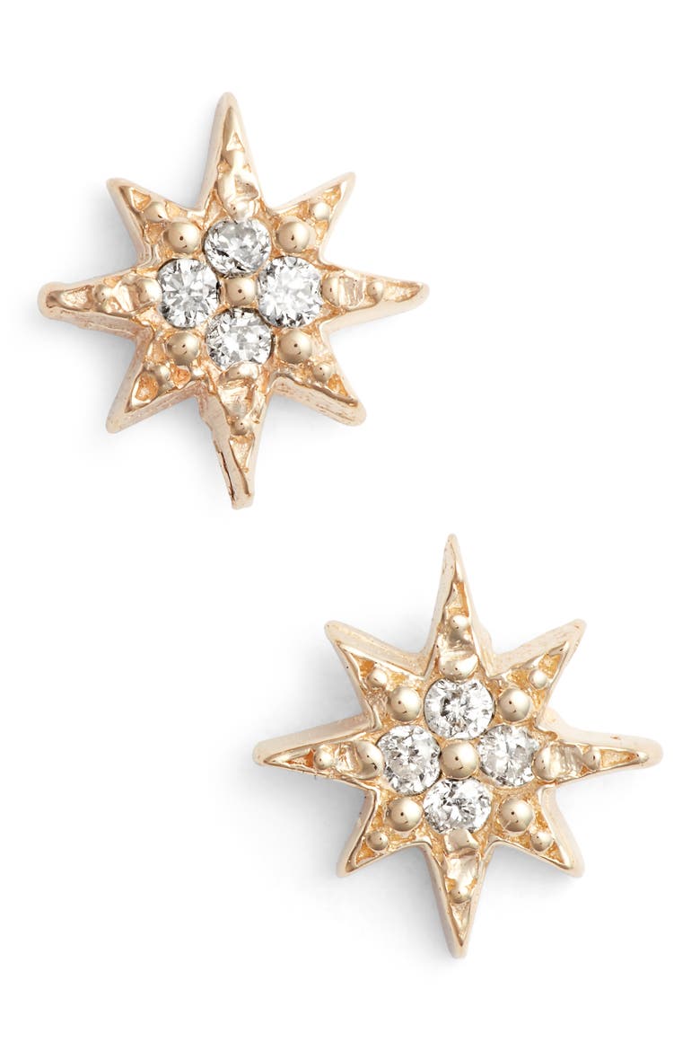 Mini Starburst Diamond Earrings, Main, color, GOLD