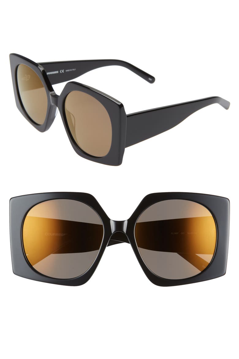 COURREGES 56mm Square Sunglasses, Main, color, BLACK/ LIGHT BLUE