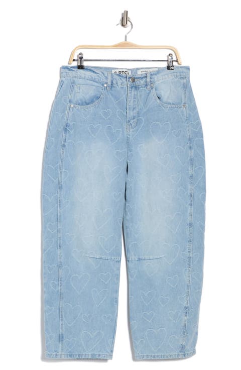 Heart Jacquard Barrel Leg Jeans
