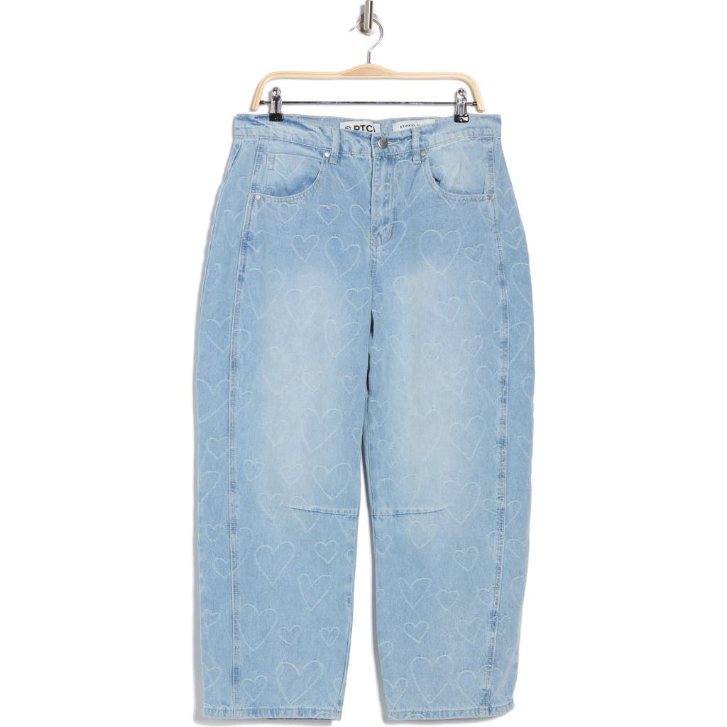 Shop Ptcl Heart Jacquard Barrel Leg Jeans In Light Wash