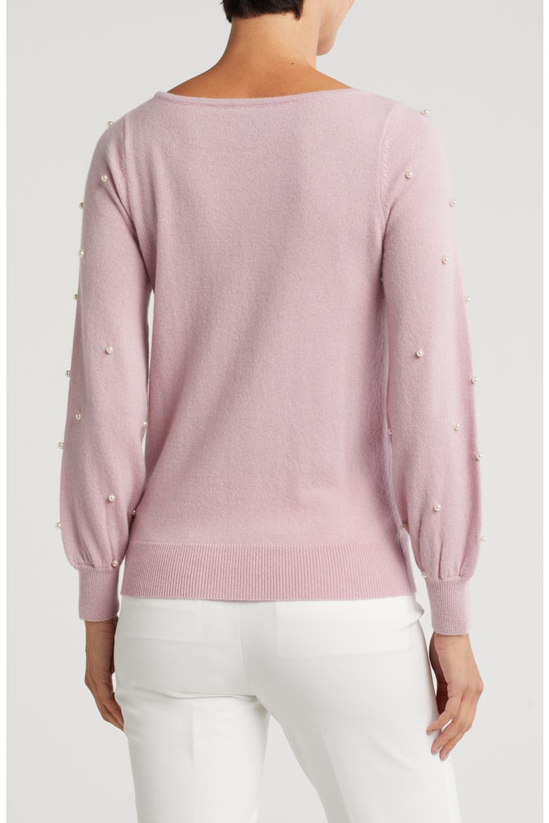 Boat Neck Pearl Sleeve Cashmere Sweater, Alternate, color, LIGHT PINK
