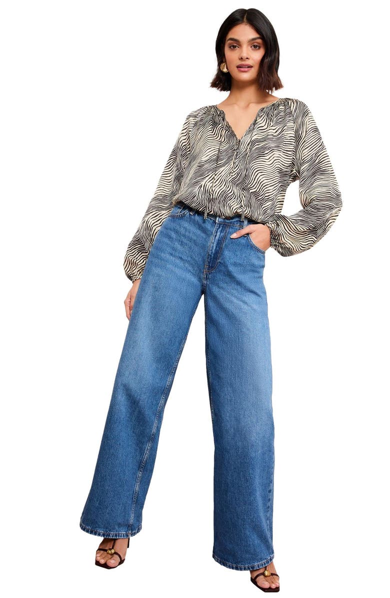 Friends Like These Mono Print Tie Neck Top, Alternate, color, 