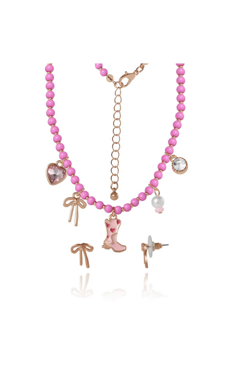 Jessica Simpson Kids Kids Charm Necklace & Earrings Set, Alternate, color, Pink, Red, Gold