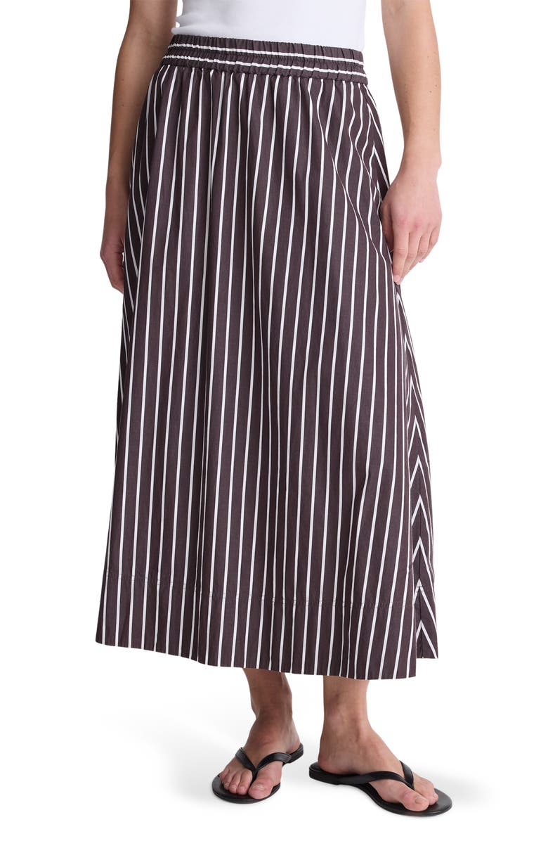 Madewell Stripe Cotton Poplin A-Line Midi Skirt, Main, color, Chocolate Plum