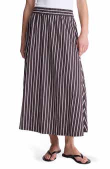 Stripe Cotton Poplin A-Line Midi Skirt