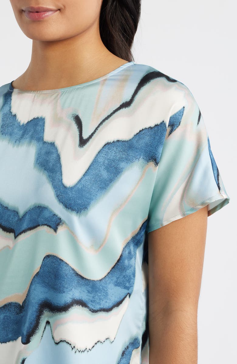 Anne Klein Abstract Print Bateau Neck Top, Alternate, color, Opal Blue Multi