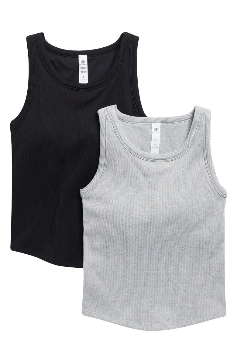 90 DEGREE BY REFLEX Pack of 2 Seamless Rib Honey Tank, Main, color, Heather Grey/ Black