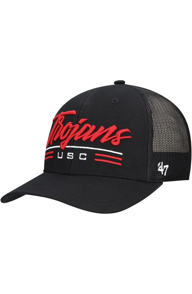 '47 Men's '47 Black USC Trojans Garner Trucker Adjustable Hat, Main, color, 