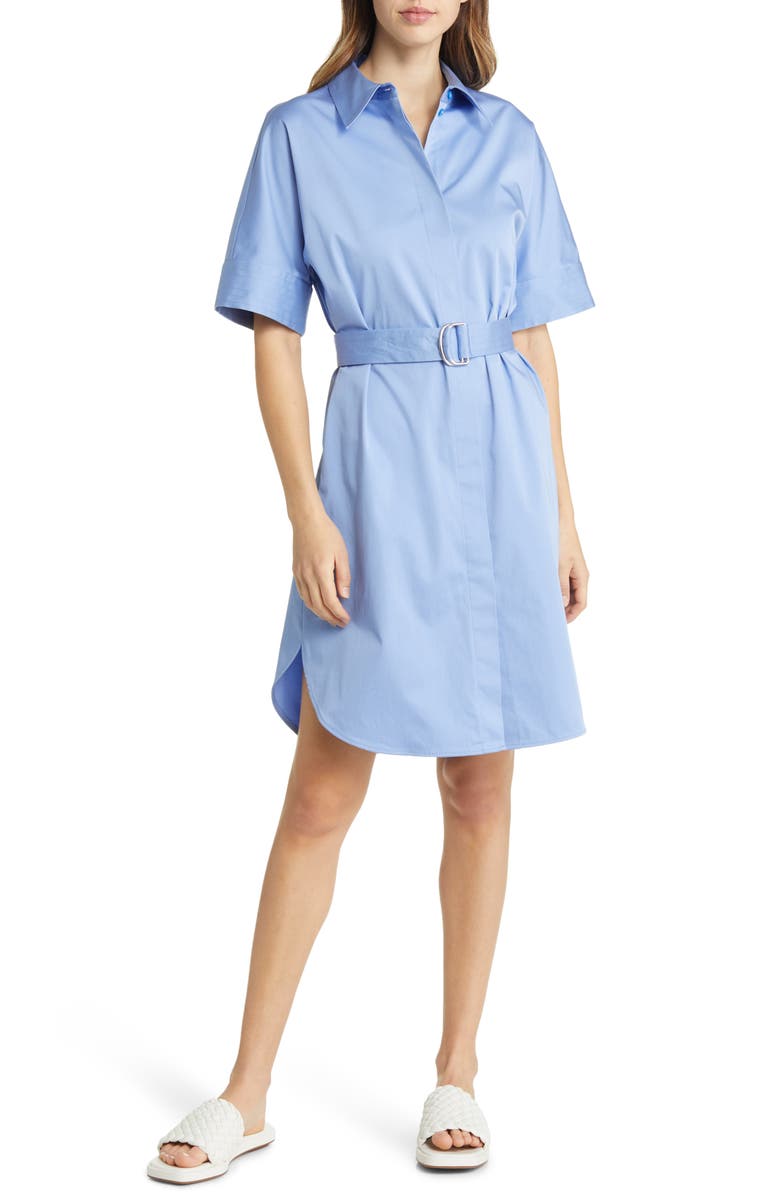 BOSS Dashile Stretch Belted Cotton Shirtdress, Main, color,