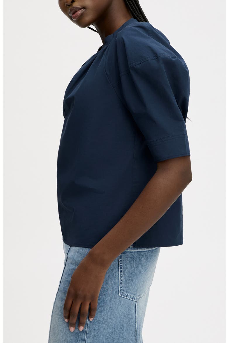 Puff Sleeve Cotton Poplin Shirt, Alternate, color, NAVY