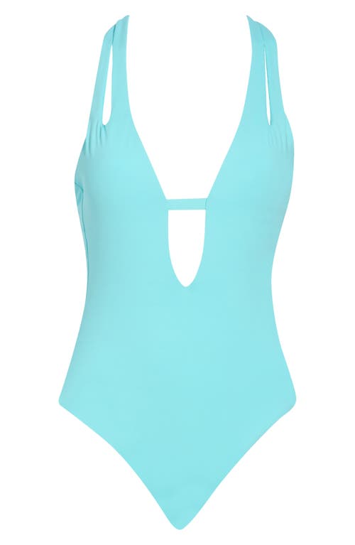 Shop Becca Deep V-neck Teardrop One-piece Swimsuit In New Cyan