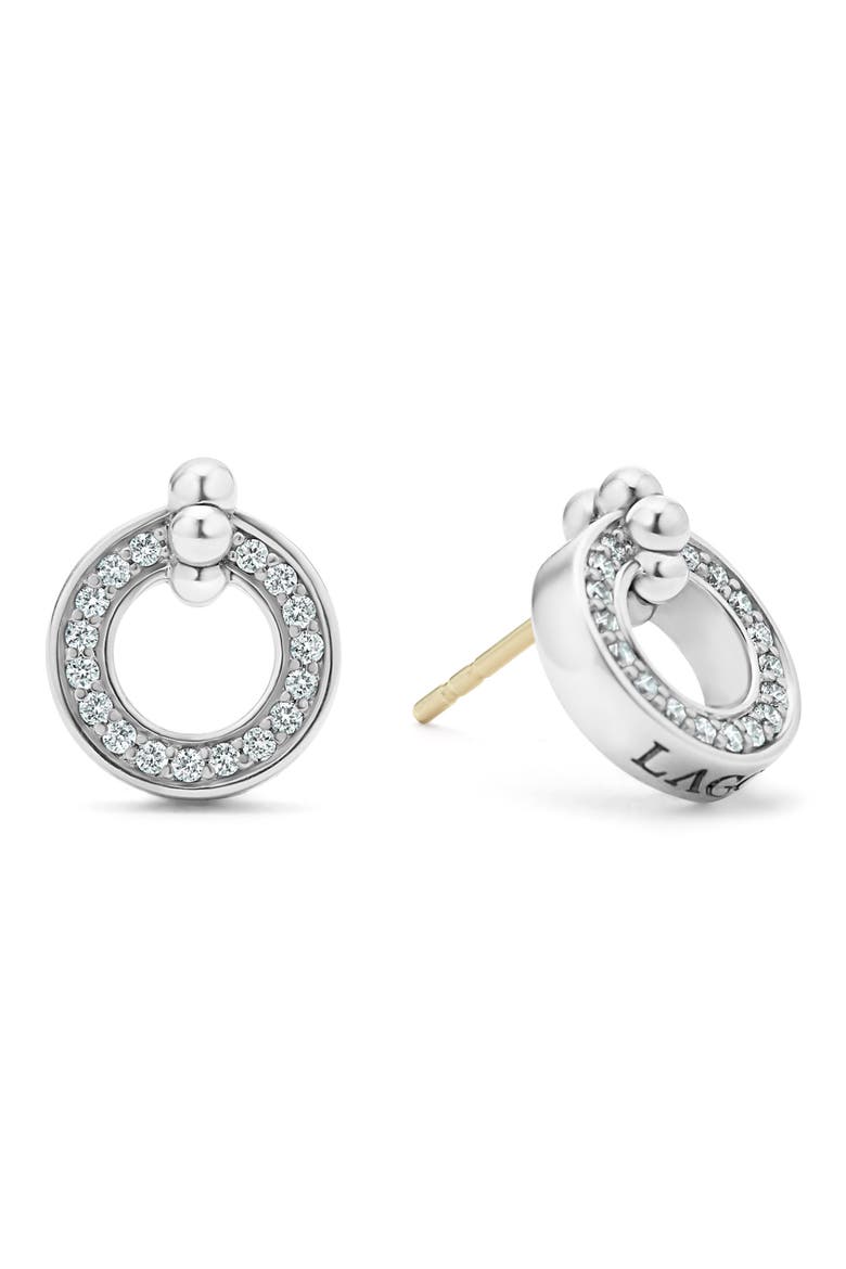 Caviar Spark Diamond Open Circle Stud Earrings, Main, color, DIAMOND/ SILVER