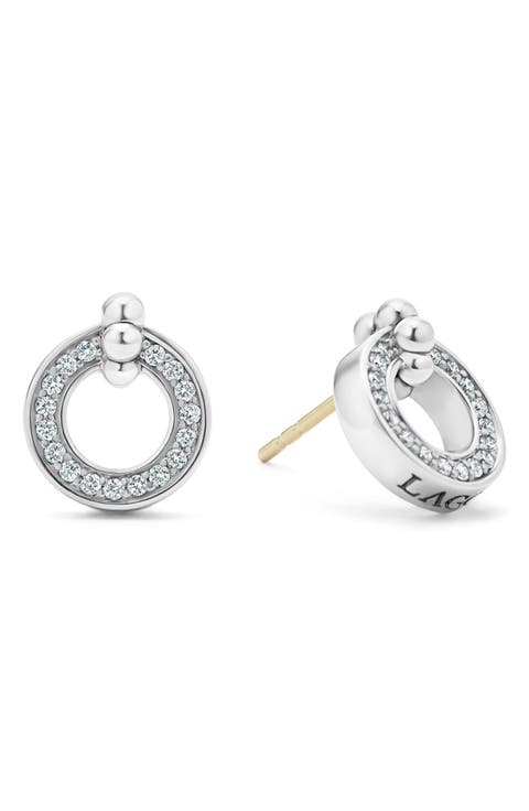 Caviar Spark Diamond Open Circle Stud Earrings