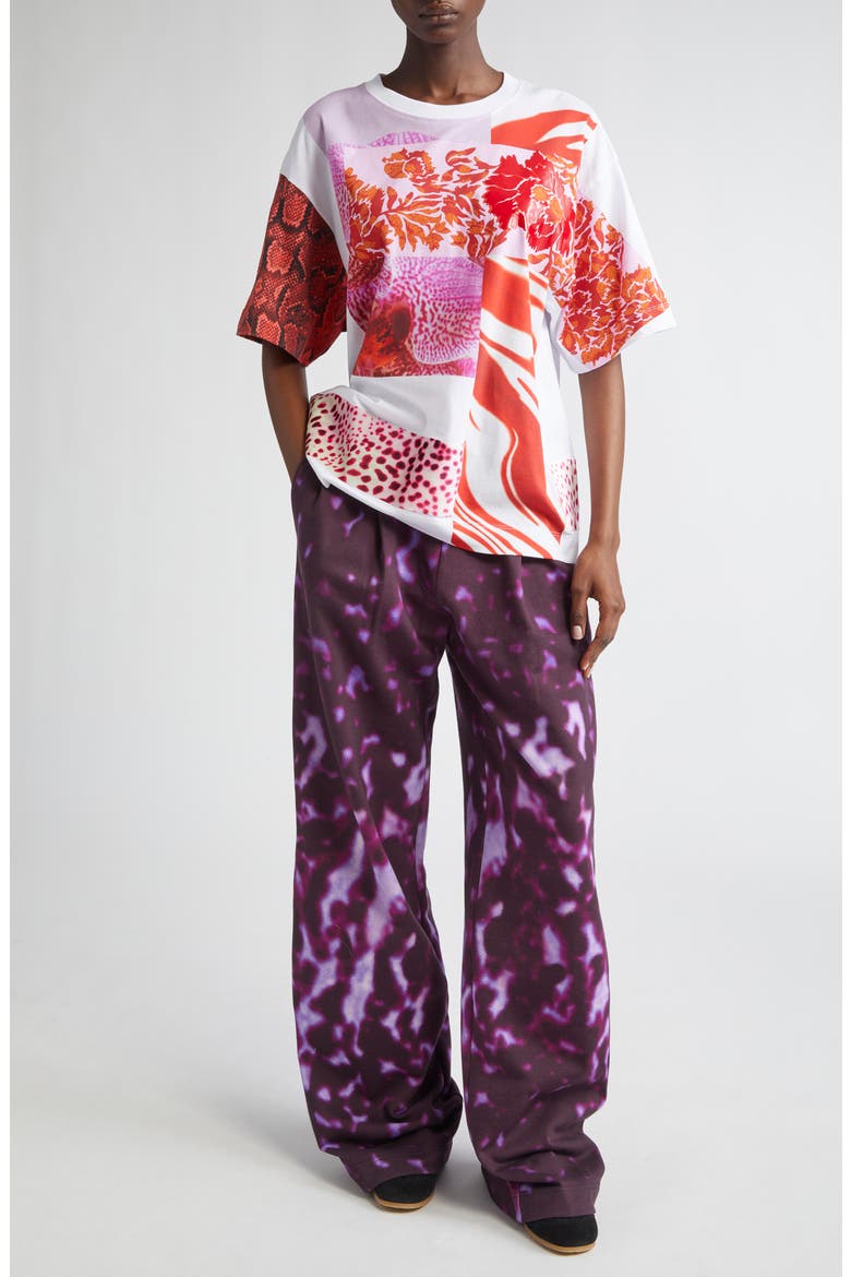 Hartia Orchid Petal Print Pleated Wide Leg Sweatpants, Alternate, color, FUCHSIA
