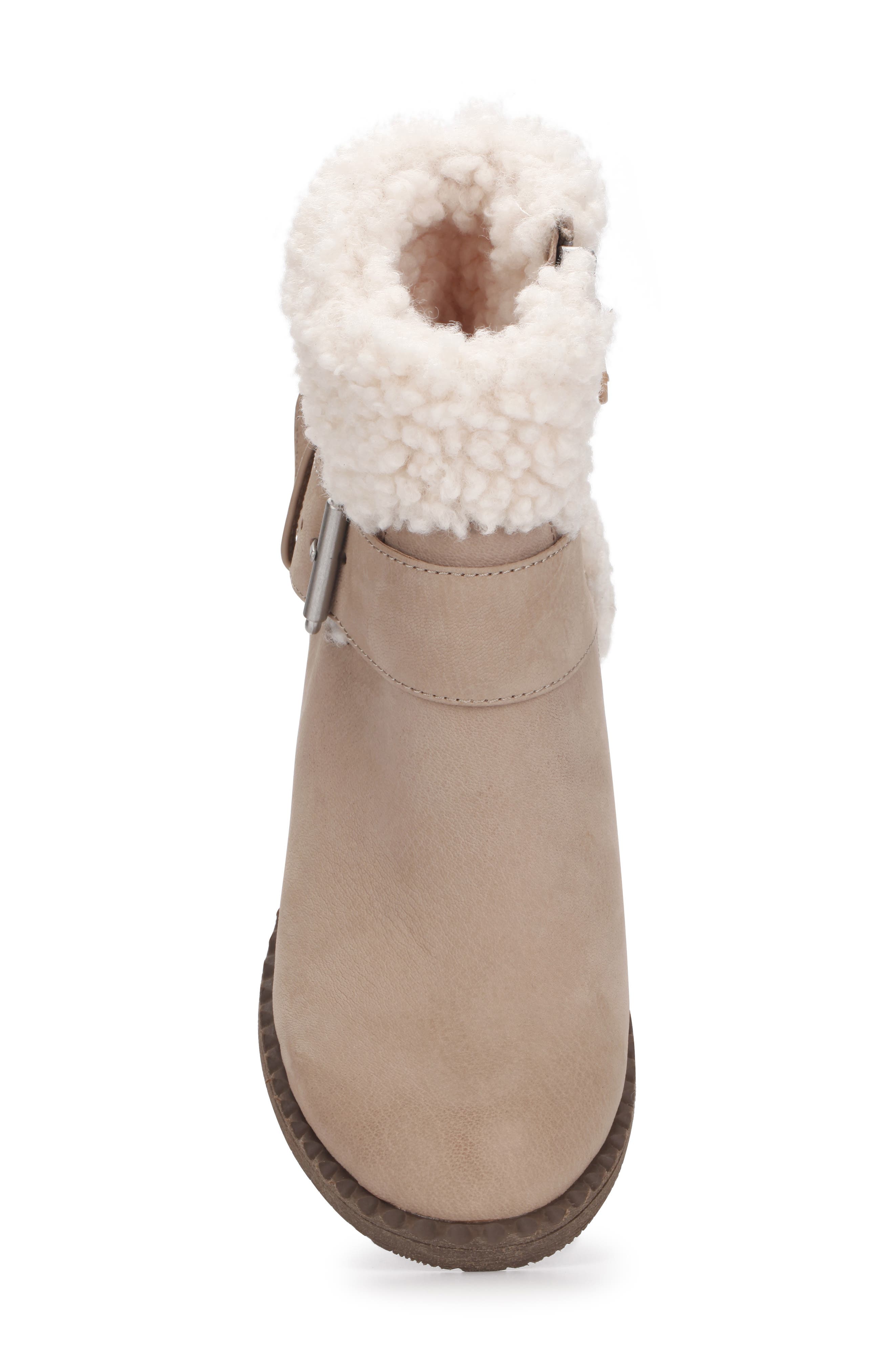 Slit Faux Shearling Moto Bootie, Alternate, color, MUSHROOM