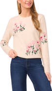 CeCe Flower Embroidery Crewneck Sweater