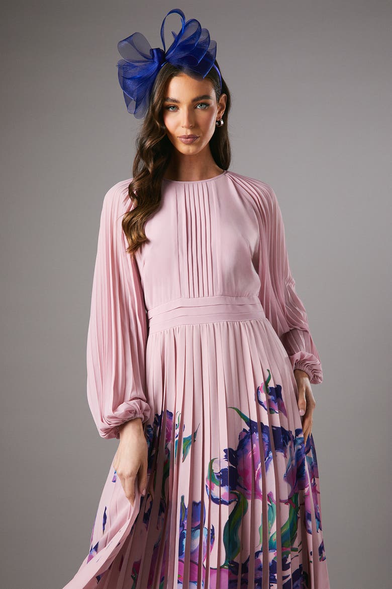 Placement Print Pleat Dress, Alternate, color, Pink