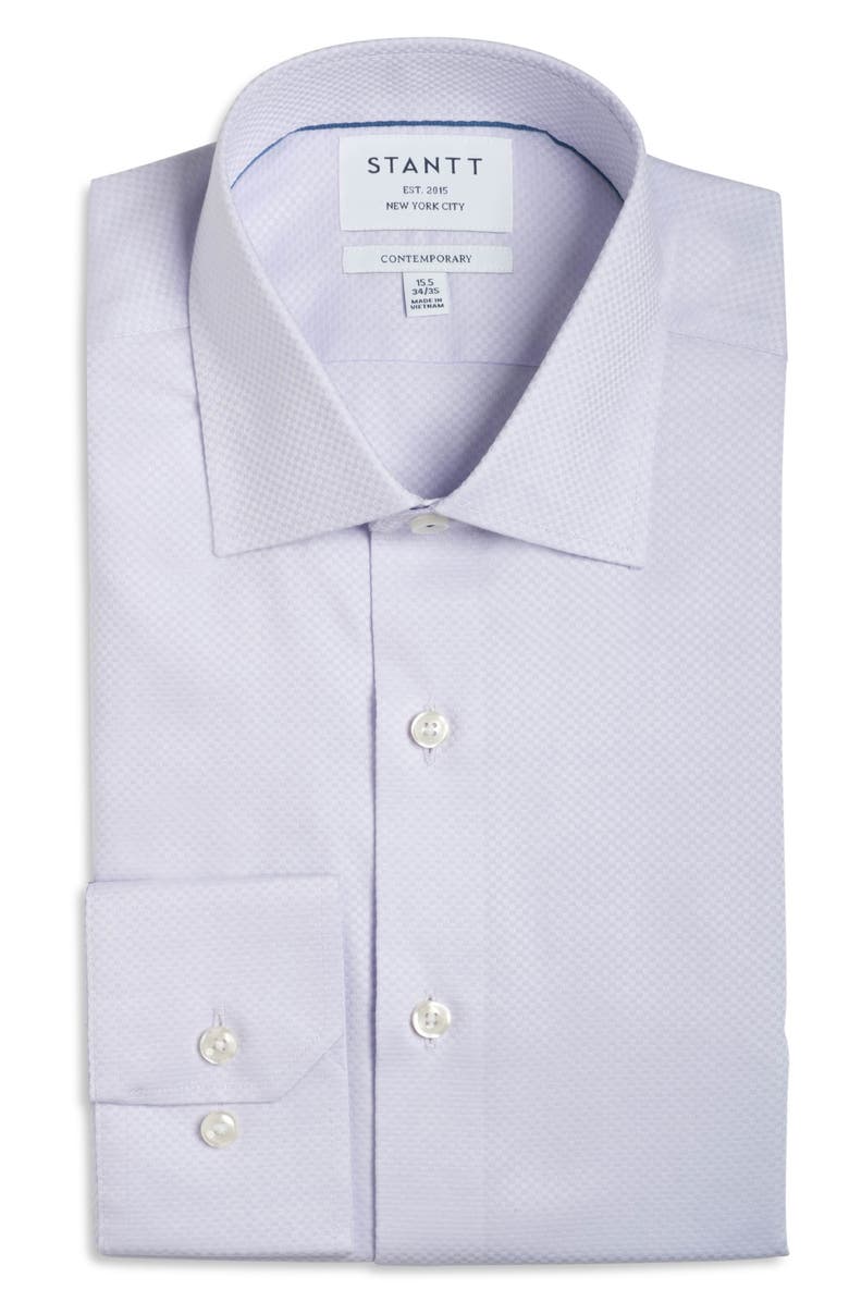 Stantt Contemporary Fit Wrinkle Resistant Cotton Dobby Dress Shirt, Main, color, Lavender