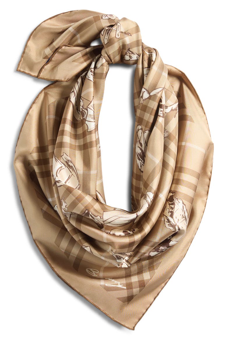 Check & Paws on Parade Print Square Silk Twill Scarf, Alternate, color, FINCH BEIGE